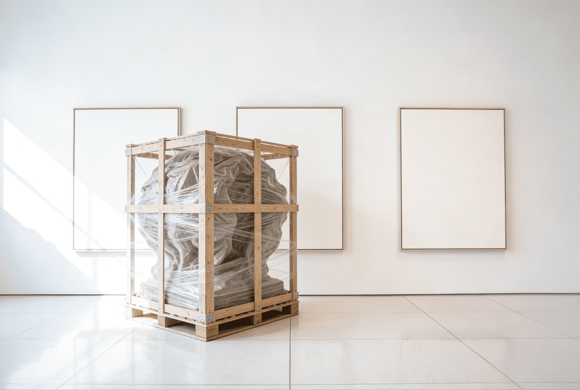 A sculpture wrapped and braced inside a made to measure timber crate